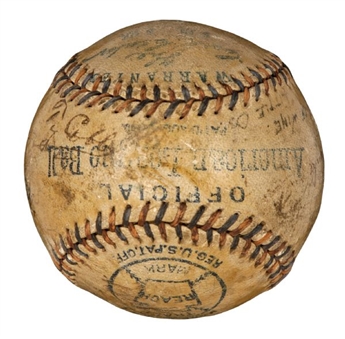 One of the Earliest Known Signed Baseballs by Babe Ruth and  Possibly A Game Used Ball from Game When Babe Ruth Clinched Pennant for Red Sox!! Dated 10/6/1914 or 10/6/1915.  Also Ty Cobb and More